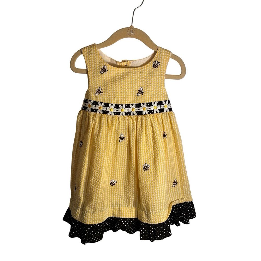 Emily Rose Yellow And Black Seersucker Girls Dress Size 3T W/ Daisies And Bees